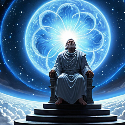 **Prompt:** Anu, the supreme sky god, residing in his celestial domain. Imagine a vast, starry expanse with swirling nebulae and celestial bodies. Anu is depicted as a wise and powerful figure, observing the cosmos from his heavenly throne. Style: Epic fantasy art, dramatic lighting, high detail.