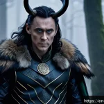 로키와 장난꾸러기 신 - A detailed portrait of mythological Loki standing in a misty Nordic forest at twilight, embodying hi...